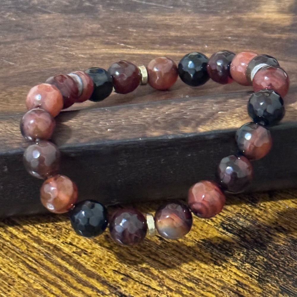 Faceted Red-Brown Agate Stretch Bracelet - Women's Jewelry